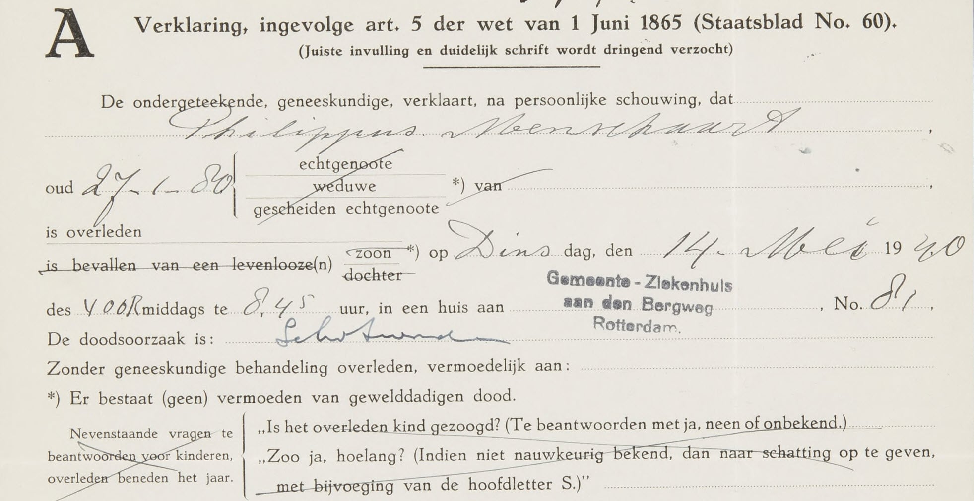Voorbeeld van een overlijdensakte